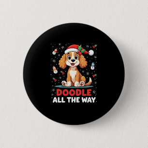 Doodle All The Way Funny Goldendoodle Santa Hat Ch 6 Cm Round Badge