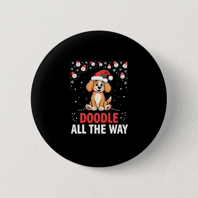 Doodle All The Way Funny Goldendoodle Santa Hat Ch 6 Cm Round Badge (Front)