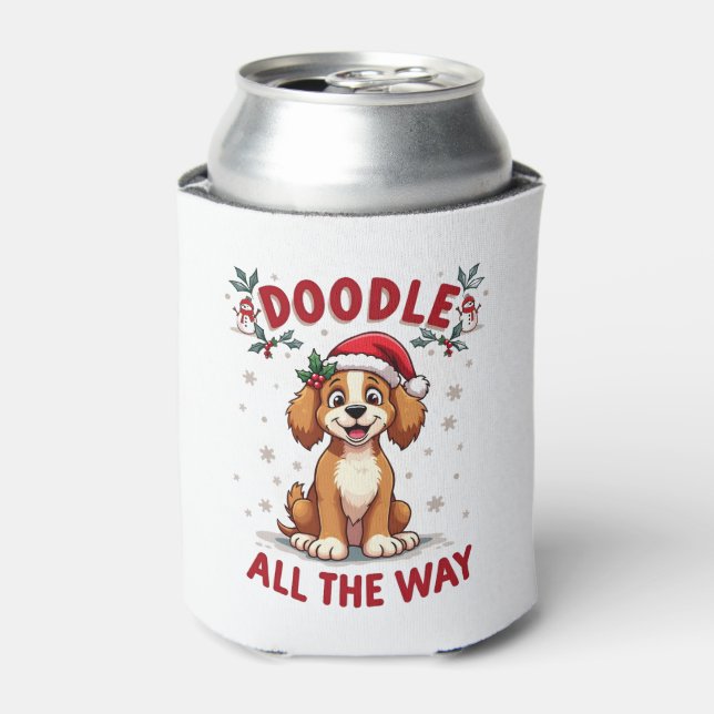 Doodle All The Way Funny Goldendoodle Santa Hat Ch Can Cooler (Can Front)