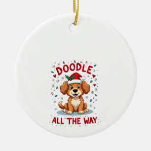Doodle All The Way Funny Goldendoodle Santa Hat Ch Ceramic Tree Decoration