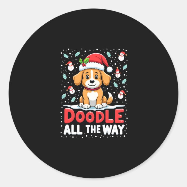 Doodle All The Way Funny Goldendoodle Santa Hat Ch Classic Round Sticker (Front)