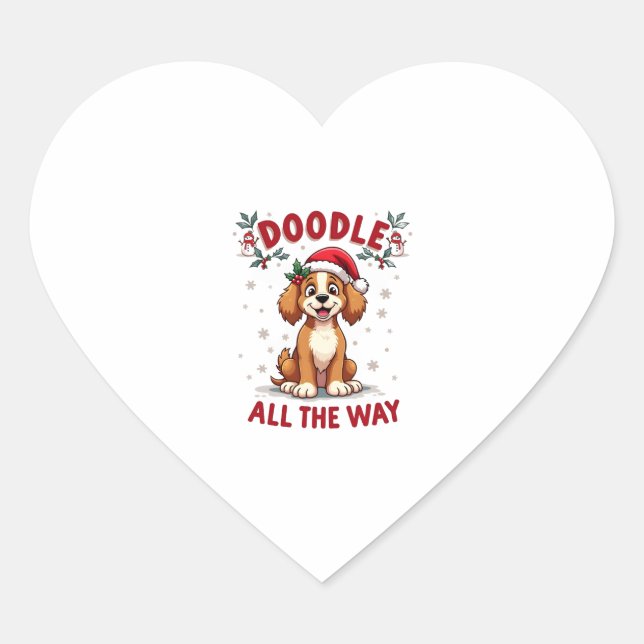 Doodle All The Way Funny Goldendoodle Santa Hat Ch Heart Sticker (Front)
