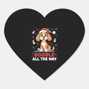 Doodle All The Way Funny Goldendoodle Santa Hat Ch Heart Sticker