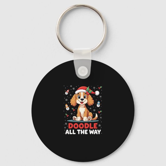 Doodle All The Way Funny Goldendoodle Santa Hat Ch Key Ring (Front)