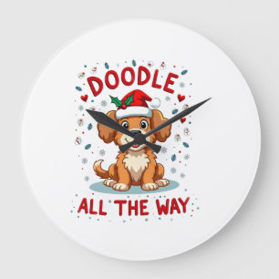 Doodle All The Way Funny Goldendoodle Santa Hat Ch Large Clock