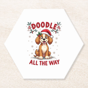 Doodle All The Way Funny Goldendoodle Santa Hat Ch Paper Coaster