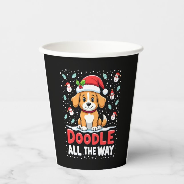 Doodle All The Way Funny Goldendoodle Santa Hat Ch Paper Cups (Front)
