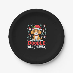 Doodle All The Way Funny Goldendoodle Santa Hat Ch Paper Plate