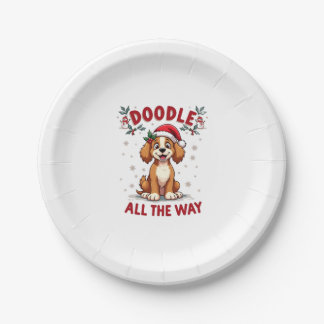 Doodle All The Way Funny Goldendoodle Santa Hat Ch Paper Plate