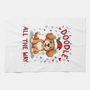 Doodle All The Way Funny Goldendoodle Santa Hat Ch Tea Towel