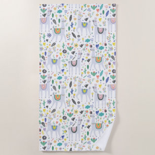 Doodle Alpaca Pattern Beach Towel