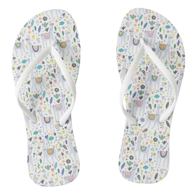 Doodle Alpaca Pattern Flip Flops (Footbed)