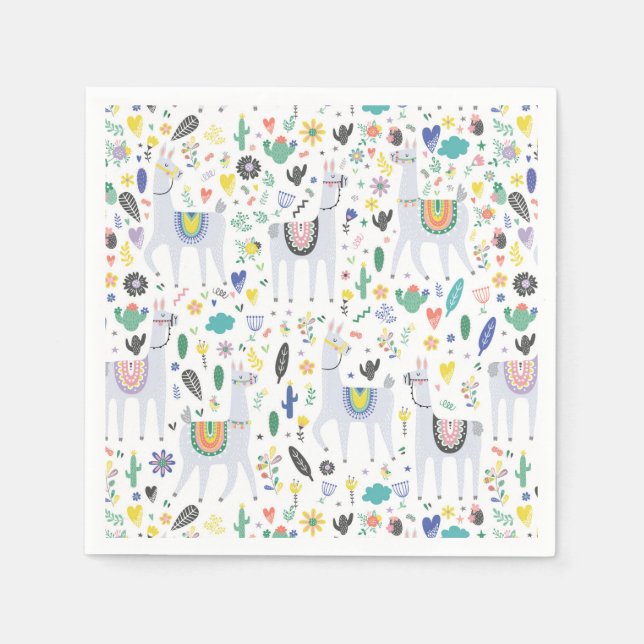 Doodle Alpaca Pattern Napkin (Front)