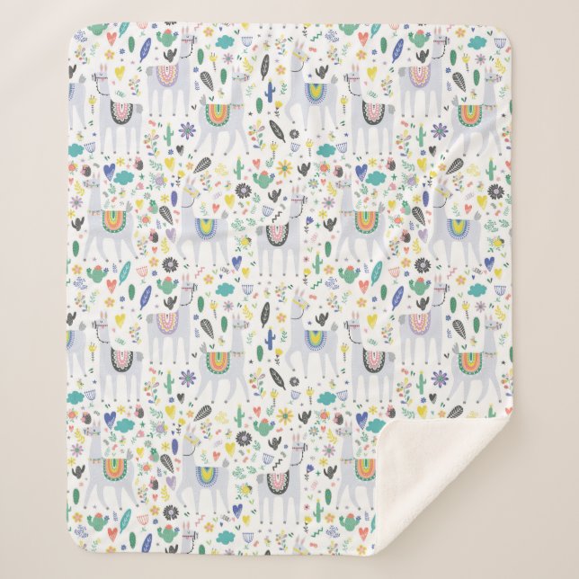 Doodle Alpaca Pattern Sherpa Blanket (Front)