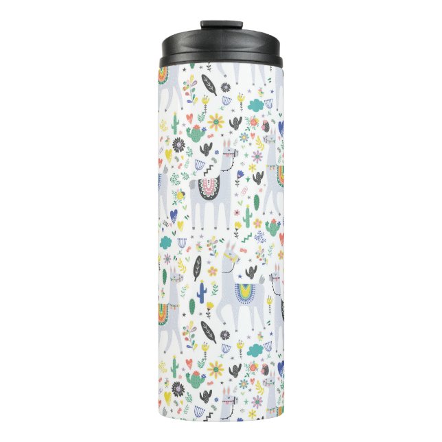 Doodle Alpaca Pattern Thermal Tumbler (Front)