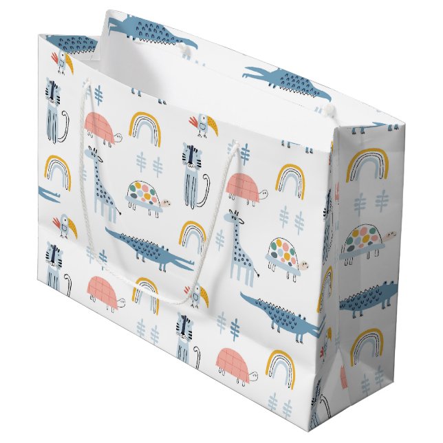 Doodle Animal Fun Pattern Large Gift Bag (Front Angled)