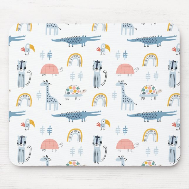 Doodle Animal Fun Pattern Mouse Mat (Front)