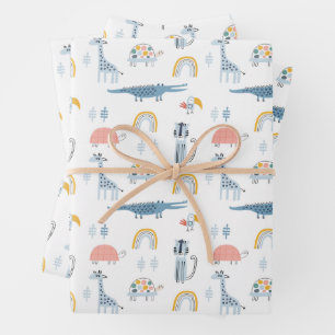 Doodle Animal Fun Pattern Wrapping Paper Sheet