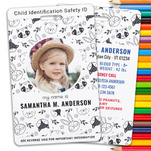 Doodle Animals Cute Custom Modern Photo Child ID ID Badge