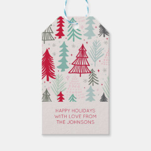 Doodle Art Christmas Trees Personalised Gift Tags