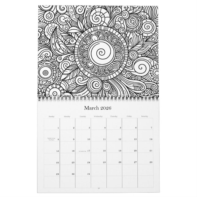 Doodle Art Colouring Flowers  Pages Calendar (Mar 2026)