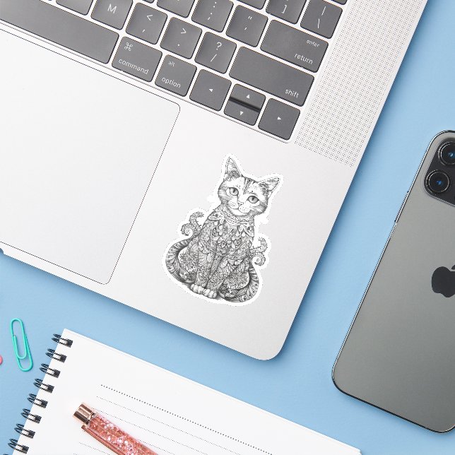 Doodle art cute cat (Laptop w/ iPhone)