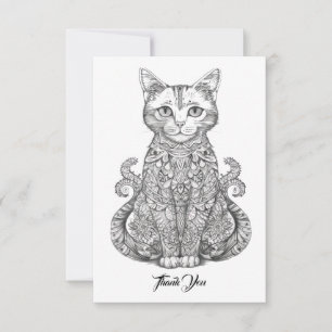 Doodle art cute cat thank you card