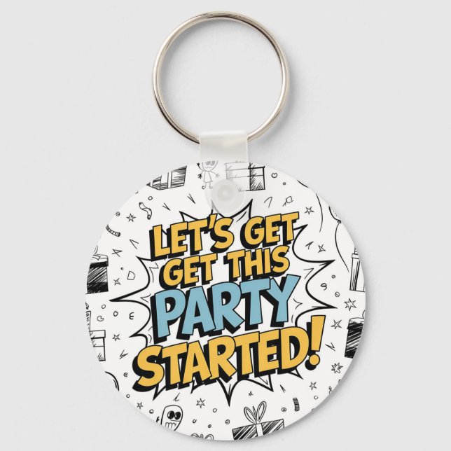 Doodle Art Explosion Birthday Design Key Ring (Front)