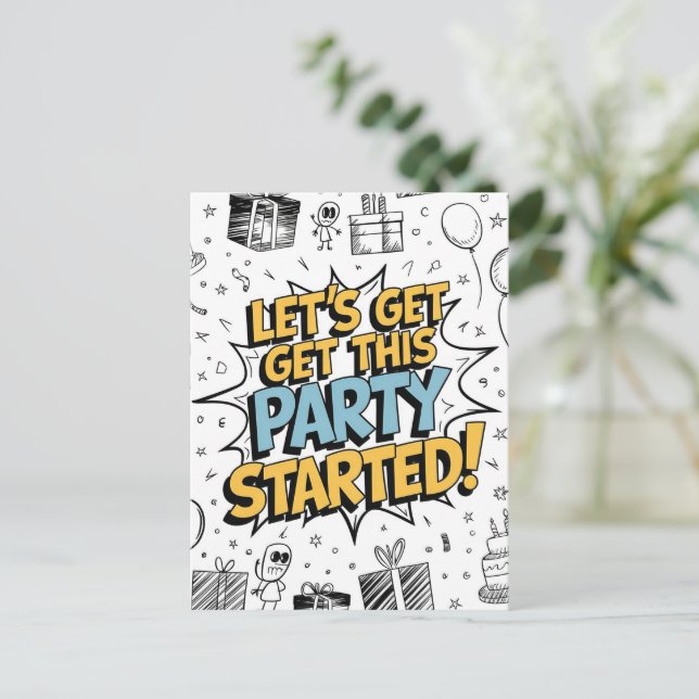 Doodle Art Explosion Birthday Design Postcard (Standing Front)