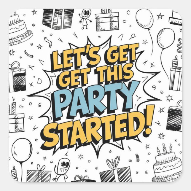 Doodle Art Explosion Birthday Design Square Sticker (Front)
