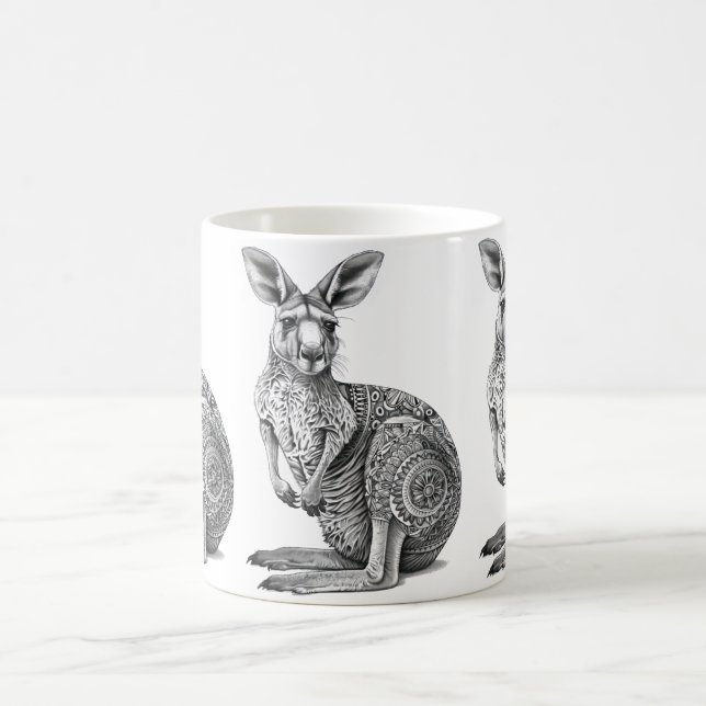 Doodle art Kangaroo  Coffee Mug (Center)
