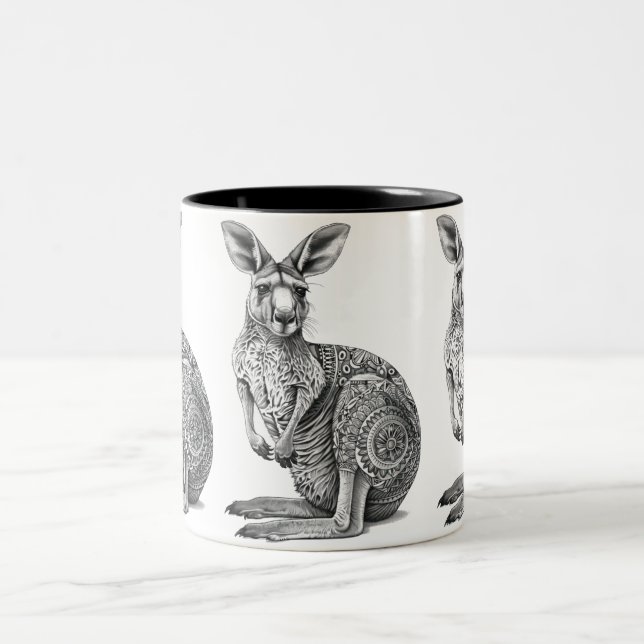 Doodle art Kangaroo  Two-Tone Coffee Mug (Center)