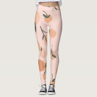 Doodle Art: Orange Cherry Vintage Pattern Leggings