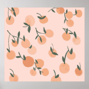 Doodle Art: Orange Cherry Vintage Pattern Poster