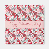 Doodle Art Style Red Pink Roses Hearts Valentine's