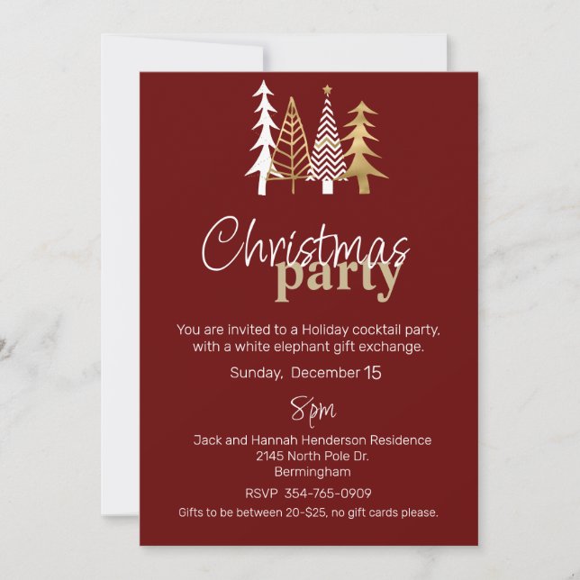 Doodle Art Trees Christmas Party Invitation (Front)