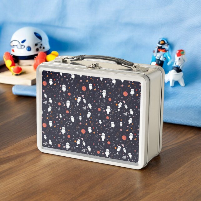 Doodle Astronaut Pattern Metal Lunch Box (Lunchbox )