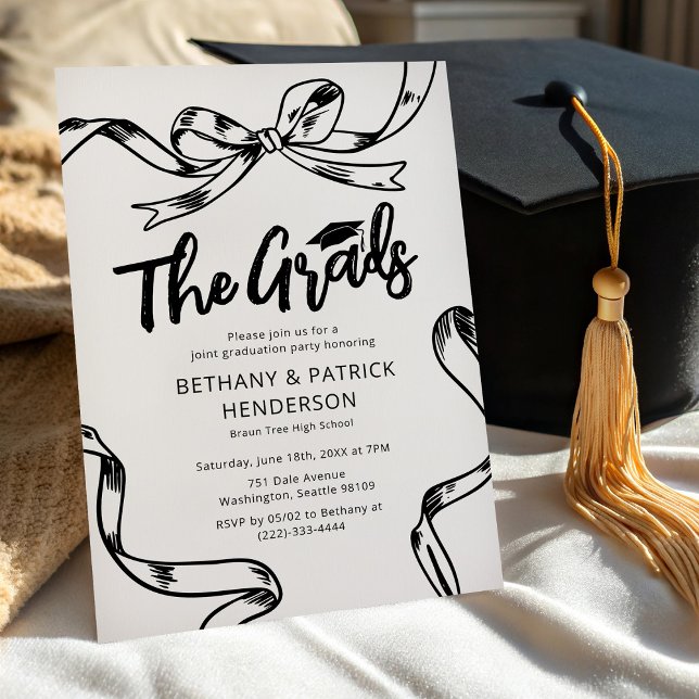 Doodle Black Bow Joint Graduation Party Invitation (Creator Uploaded)