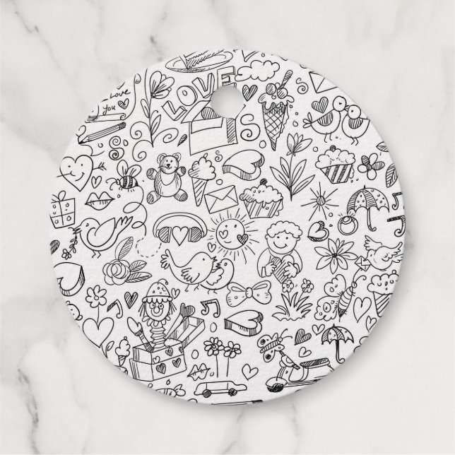 Doodle Black & White Favour Tags (Back)