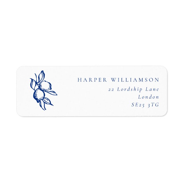 Doodle Blue Lemons Wedding Return Address (Front)