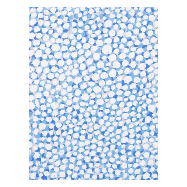 Doodle Blue White Dots Floral Blossom Watercolor Tablecloth (Front)