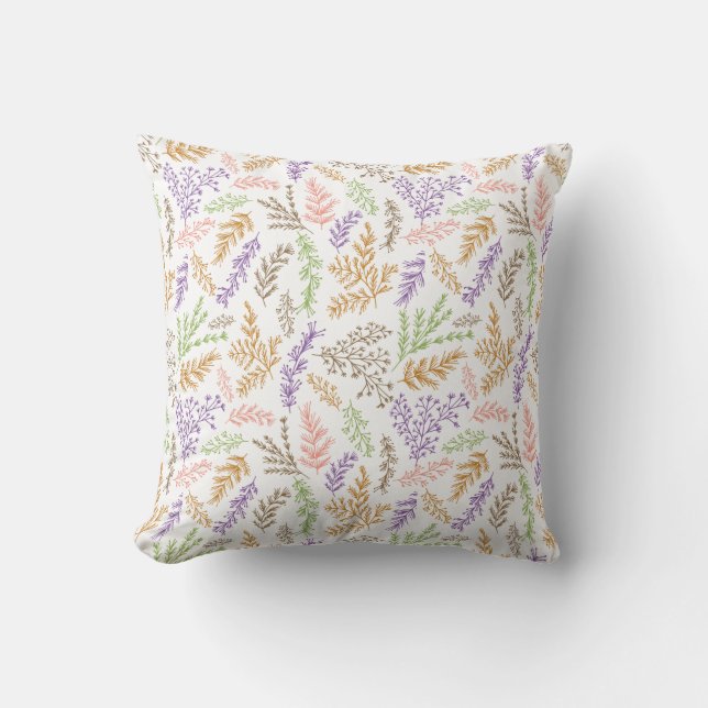 doodle botanical leaves patterned pillow (Front)