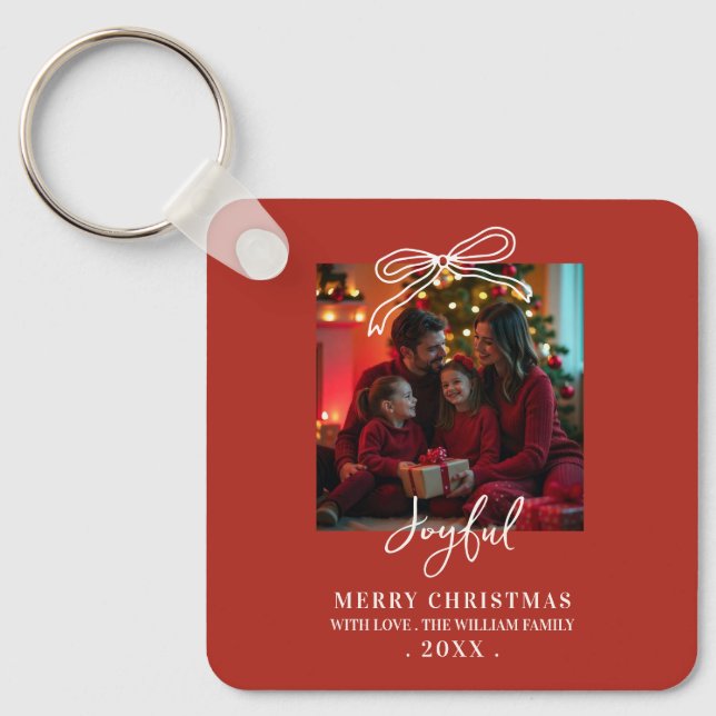 doodle bow Timeless Script Family Photo Christmas Key Ring (Front)