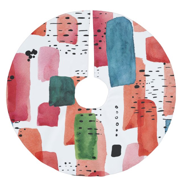 Doodle Brush: Orange Blue Brushed Polyester Tree Skirt (Front)