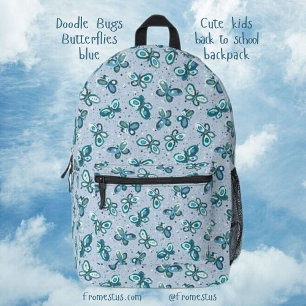 Doodle Bugs Butterflies - blue - pattern. Printed Backpack