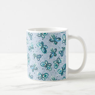 Doodle Bugs Butterflies - blue - seamless pattern. Coffee Mug