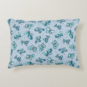 Doodle Bugs Butterflies - blue - seamless pattern. Decorative Cushion