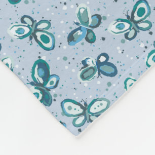 Doodle Bugs Butterflies - blue - seamless pattern. Fleece Blanket