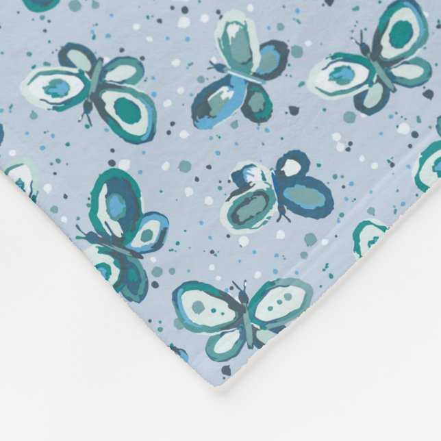 Doodle Bugs Butterflies - blue - seamless pattern. Fleece Blanket (Corner)