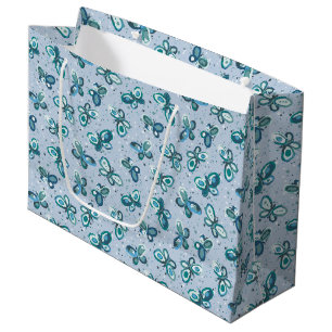 Doodle Bugs Butterflies - blue - seamless pattern. Large Gift Bag